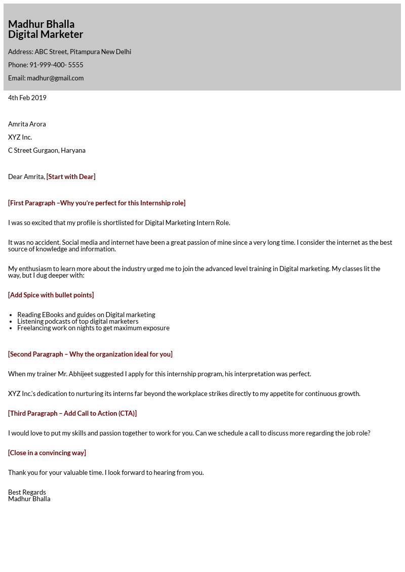 sample Cover Letter for digital marketer sample Cover Letter for digital marketer