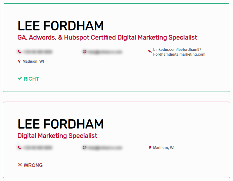 Example of catchy header for resume