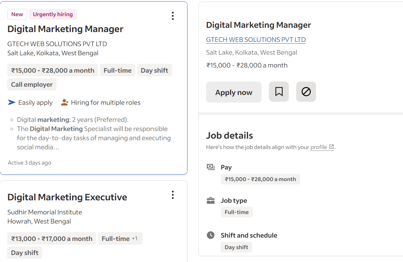 Current Job openings in Digital marketing in Howrah 