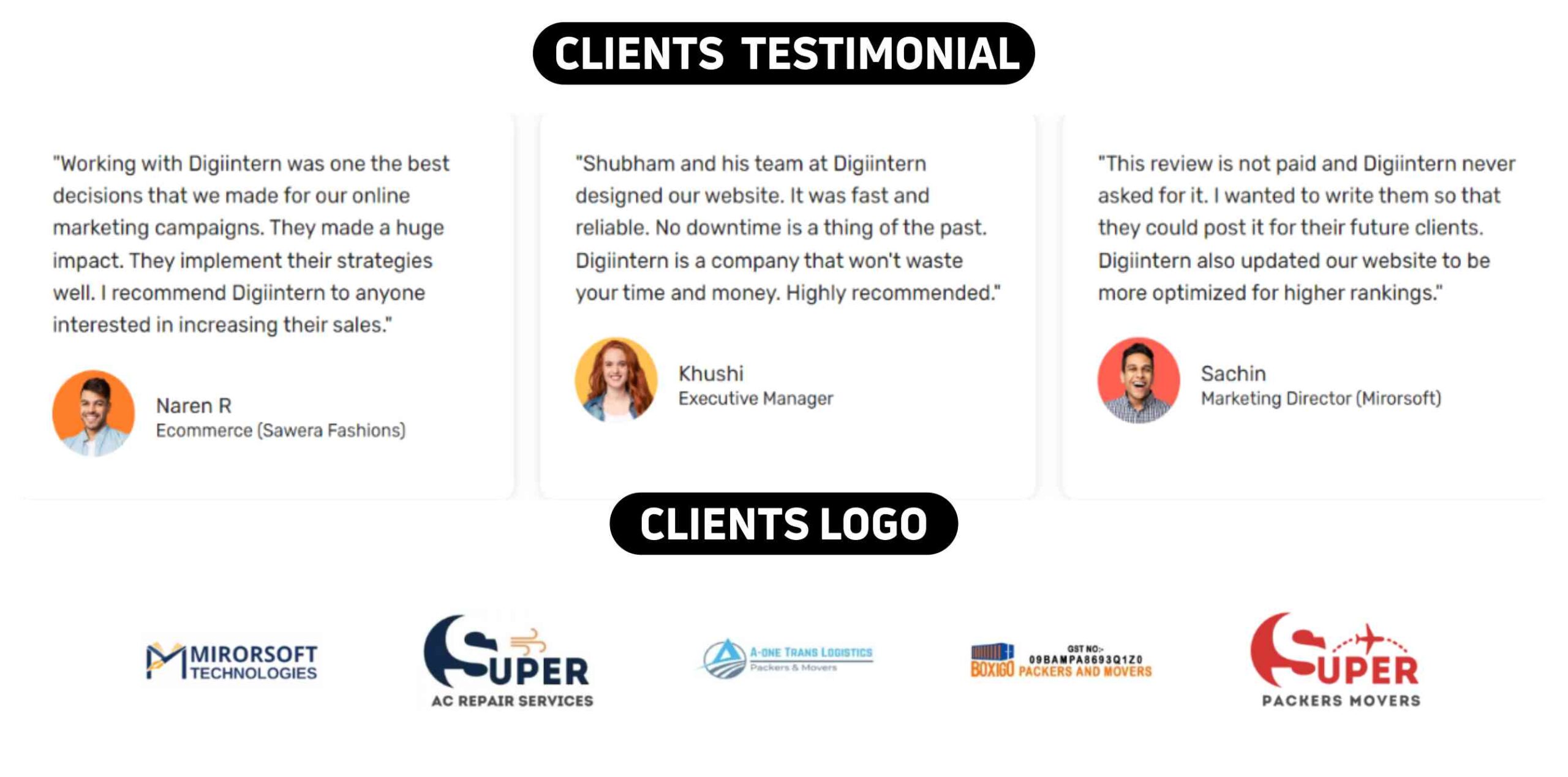 Digiintern Technologies Gurgaon Clients Testimonial & Logos