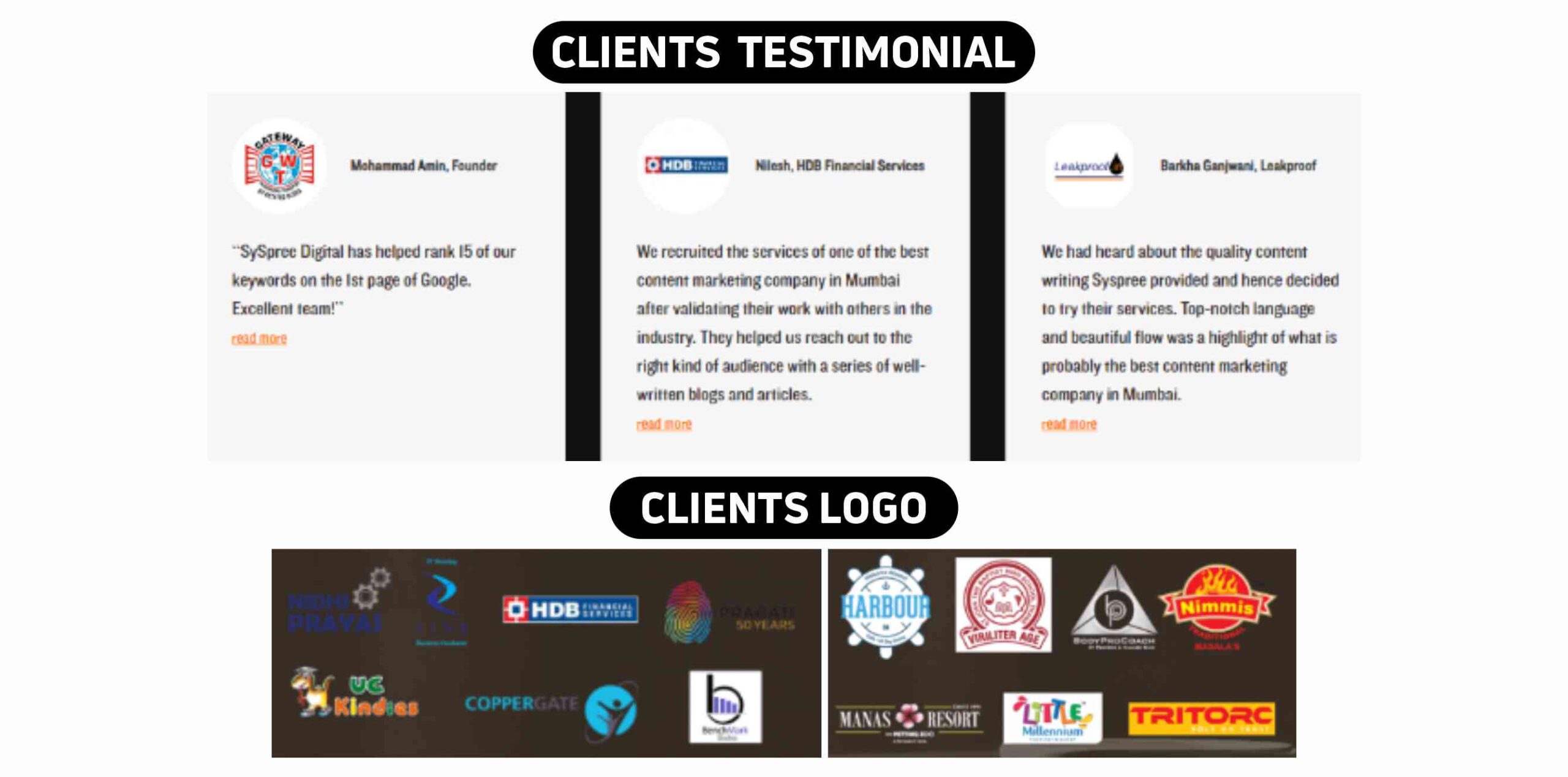 Syspree Clients Testimonial & Logo