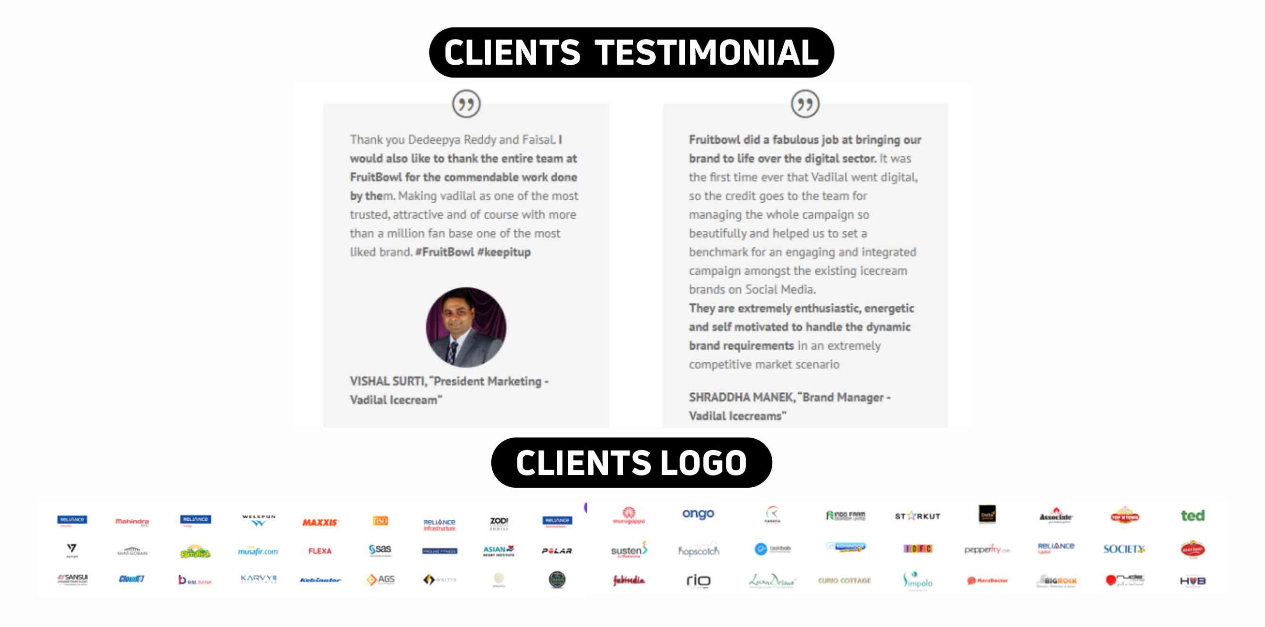 Fruit Bowl Clients Testimonial & Logo