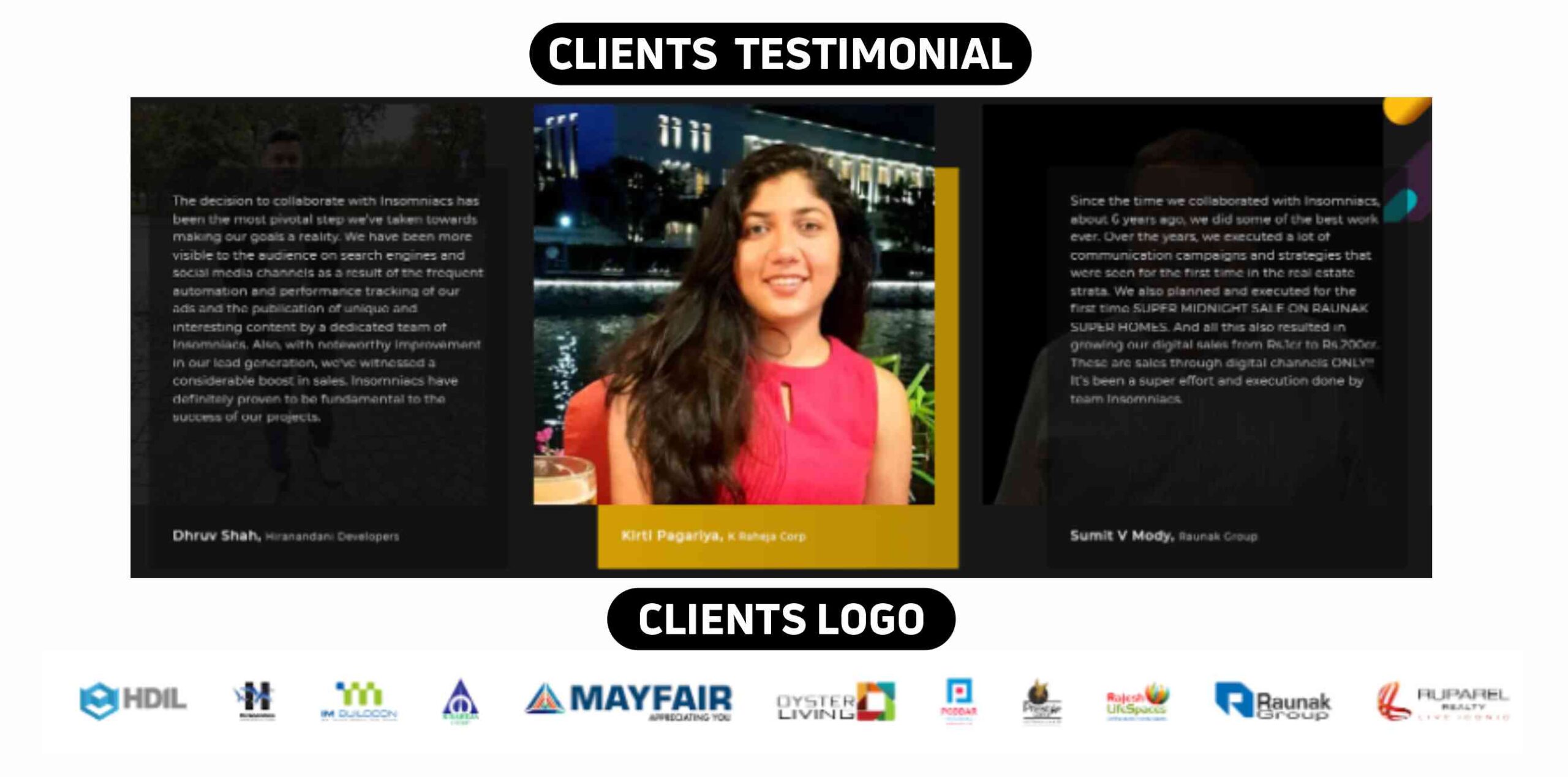 Insomniacs Clients Testimonial & Logo