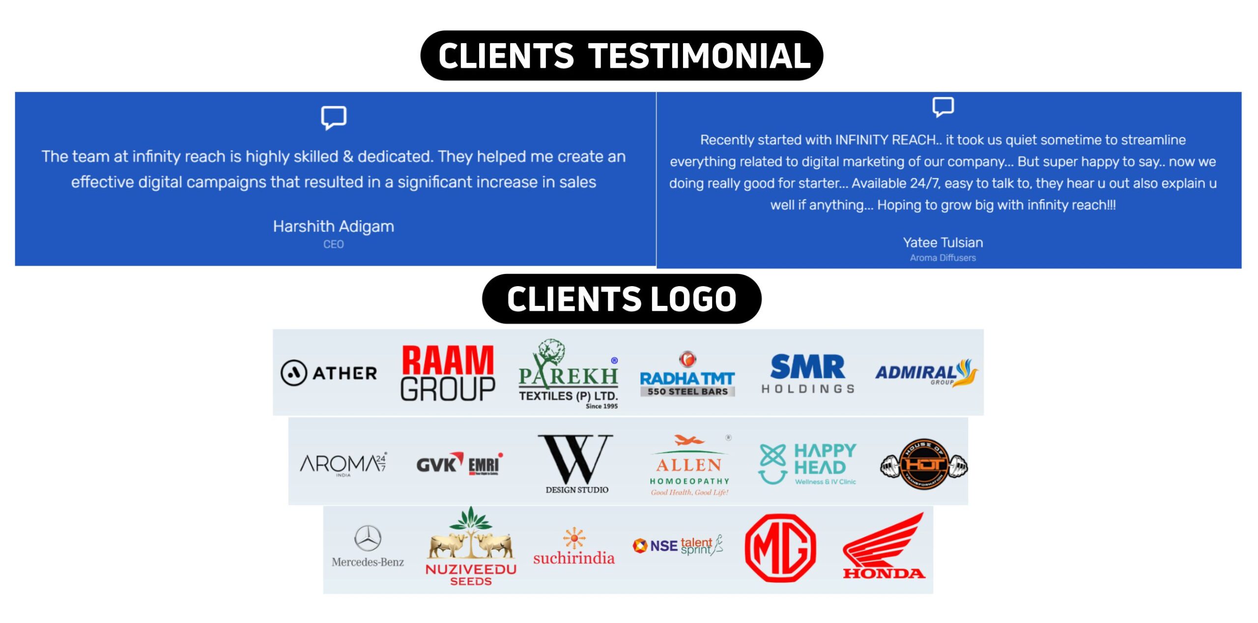Infinity Reach Clients Testimonial & Logos