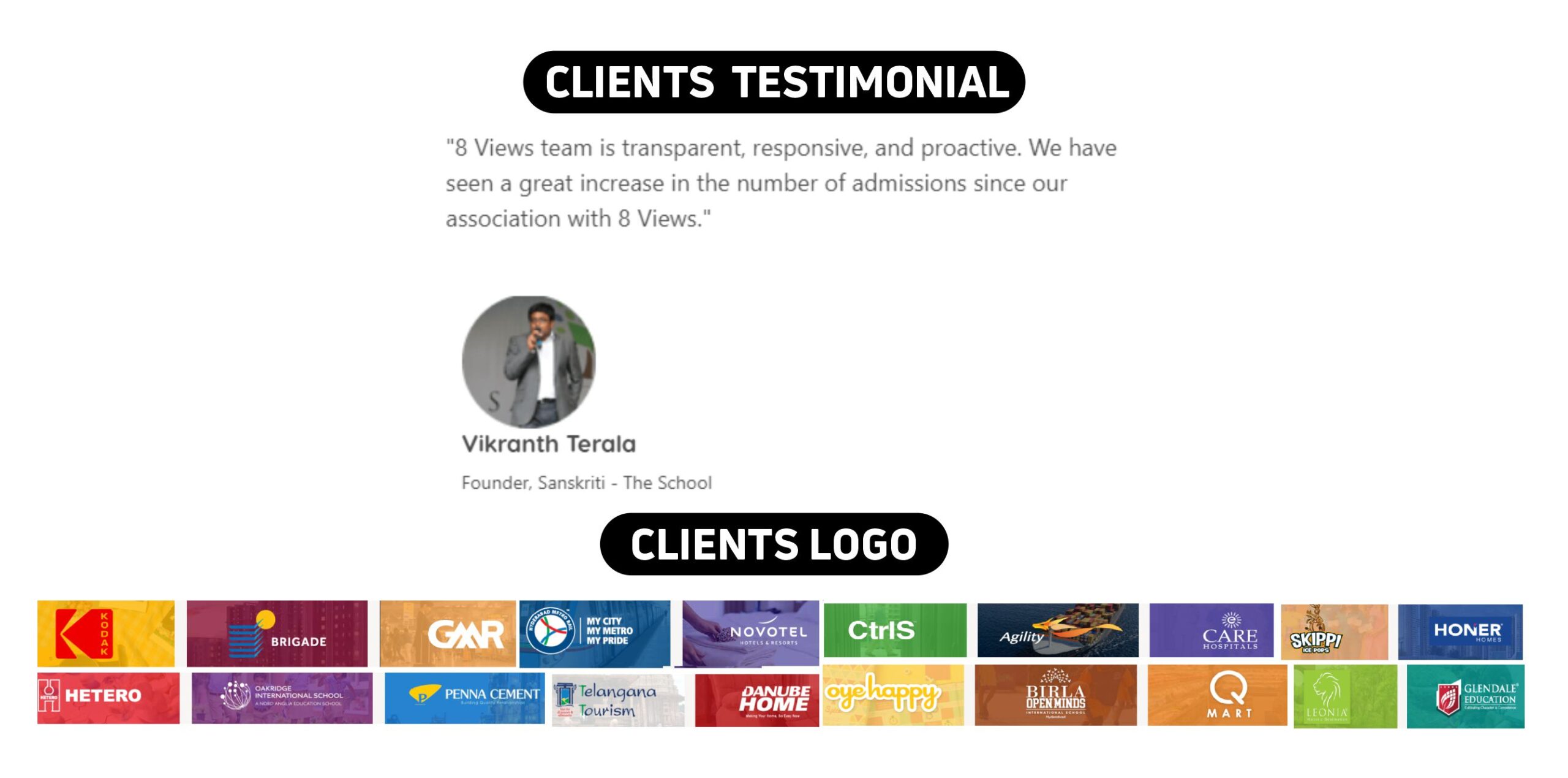8 Views Clients Testimonial & Logos