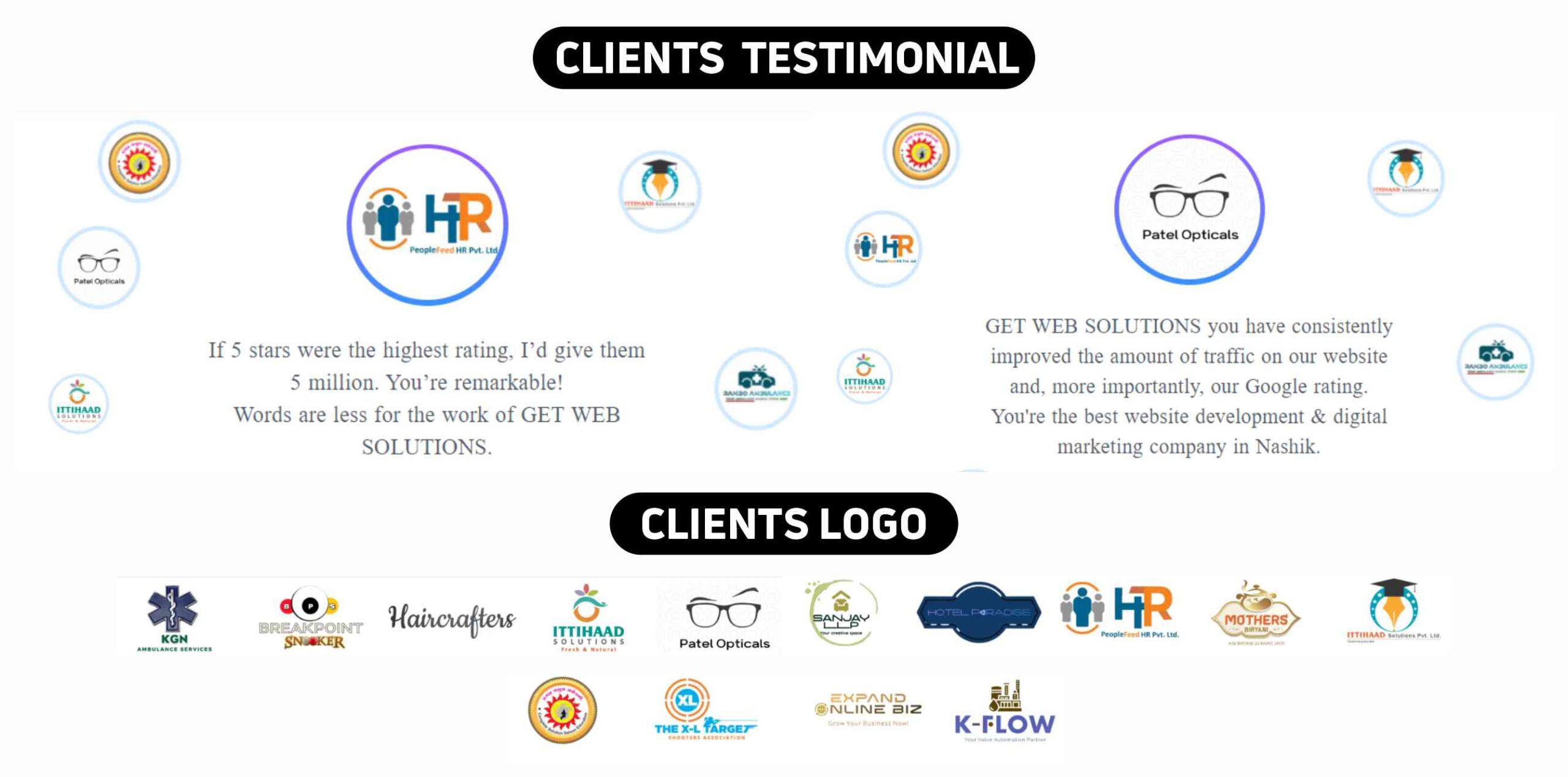GET WEB SOLUTIONS Client Testimonial & Logos