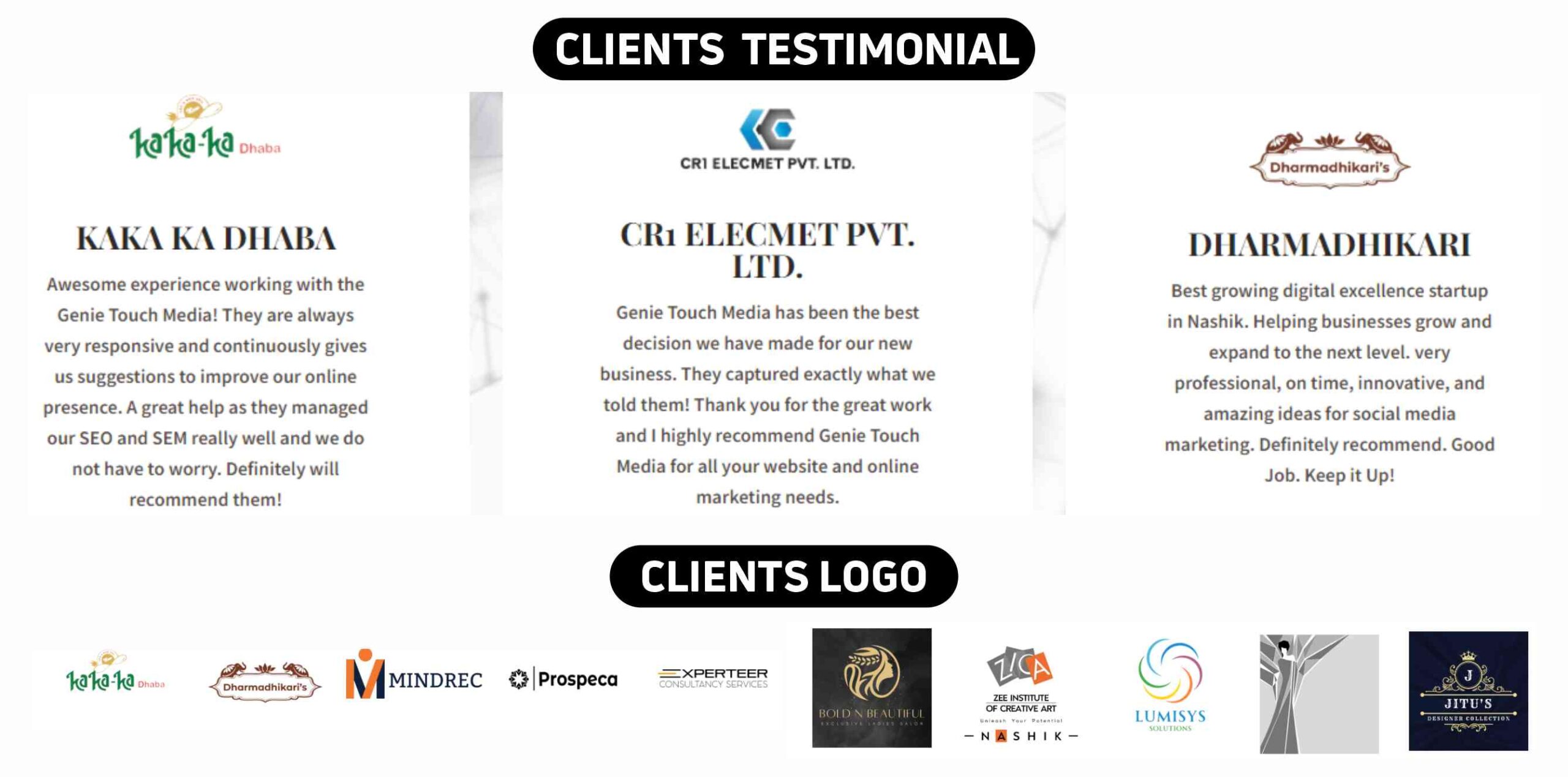 Genie Touch Media Client Testimonial & Logos
