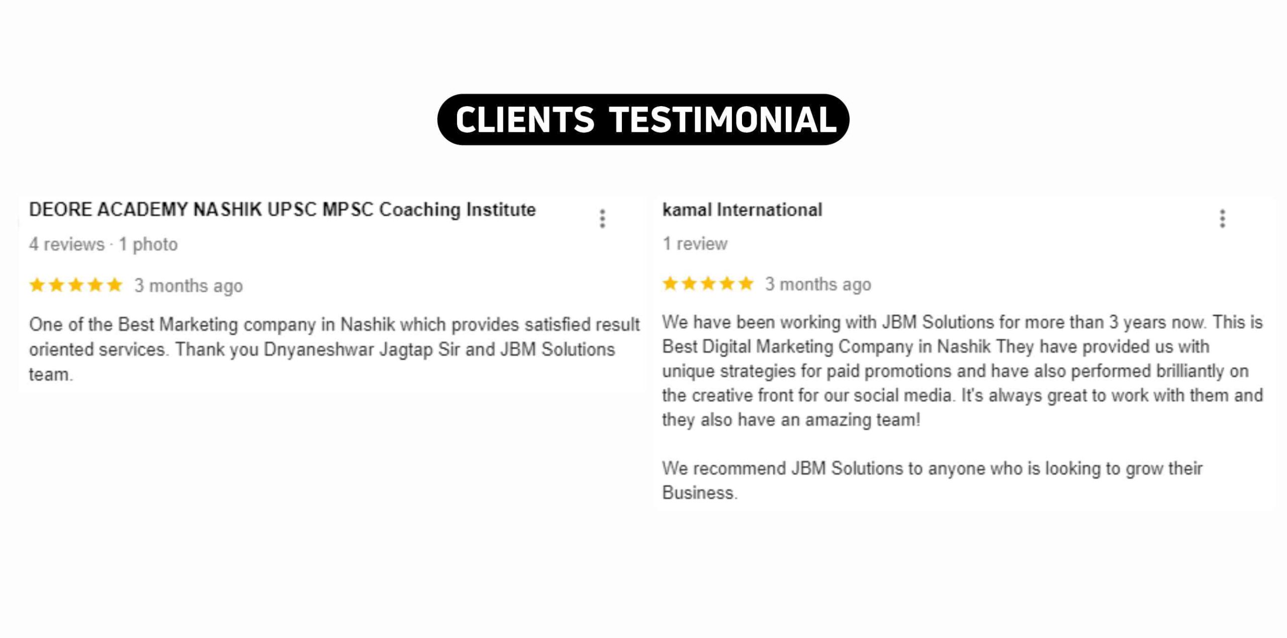 JBM Solutions - Marketing and Advertising company Client Testimonial & Logos