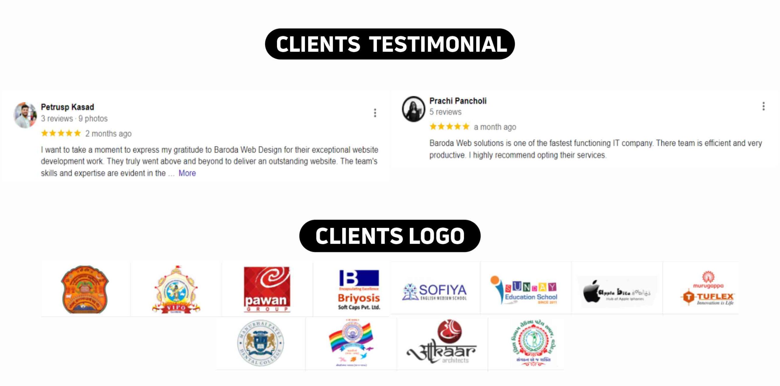 Baroda Web Solution client testimonial & logo 