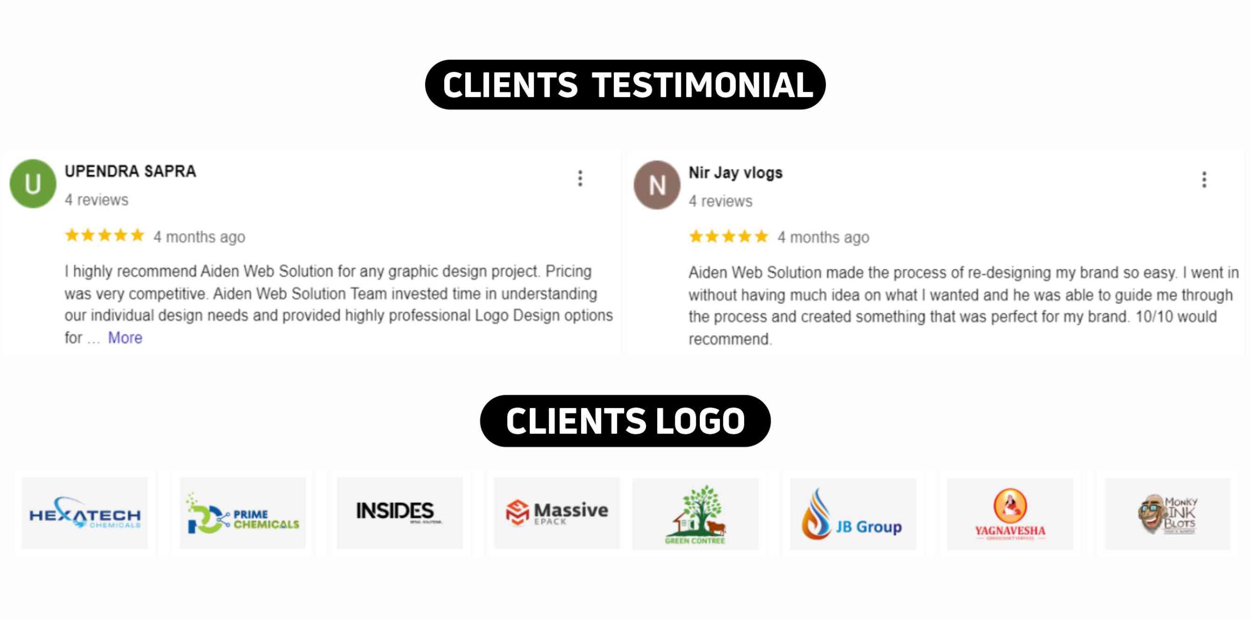 Aiden Web Solution Client testimonial & logo 