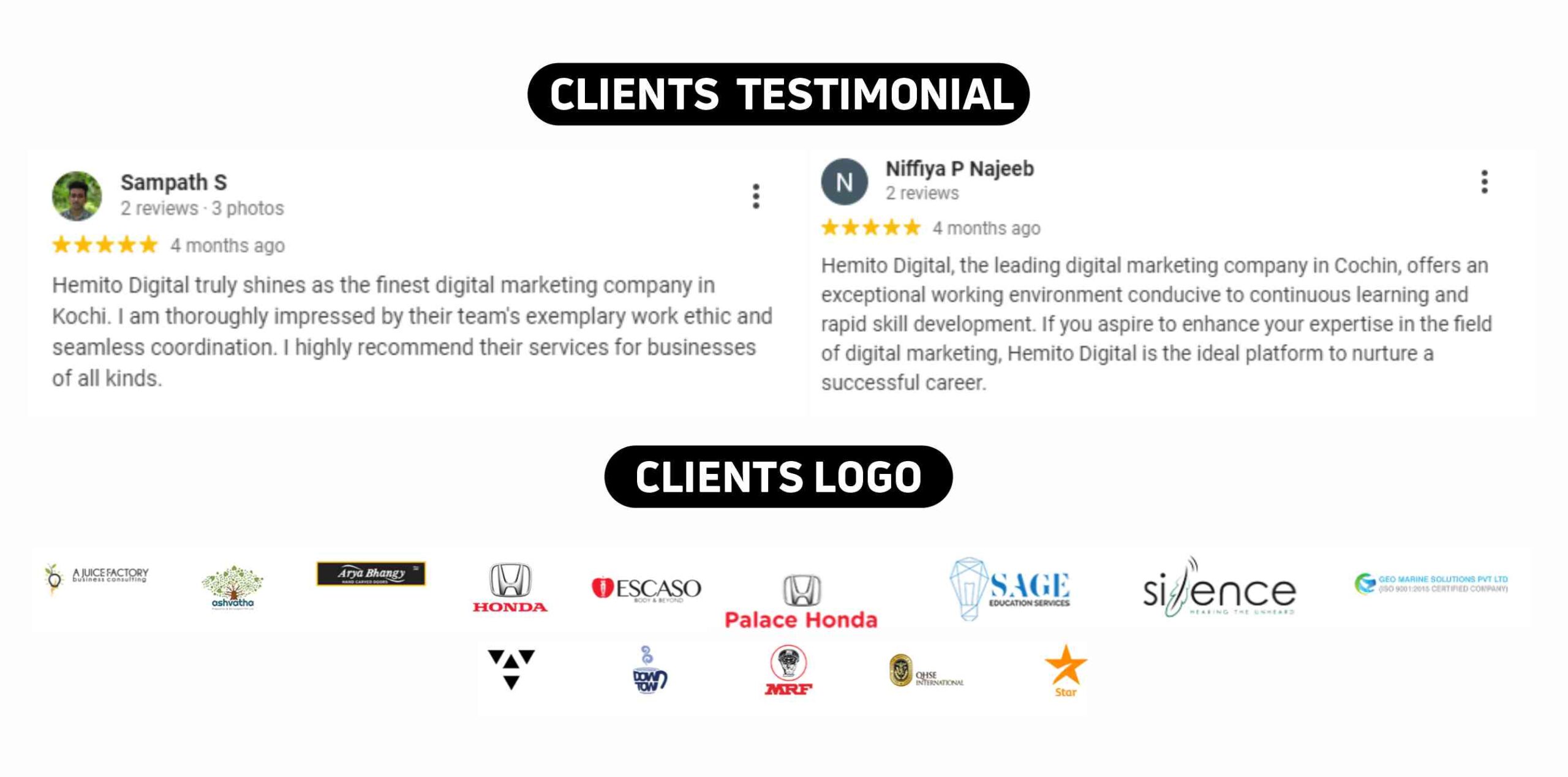 Hemito Digital Pvt. Ltd Clients Testimonials & logos