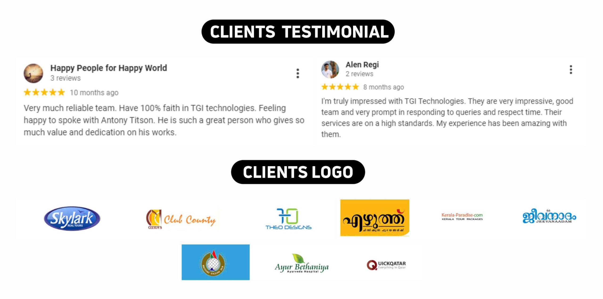 TGI Technologies Clients Testimonials & logos