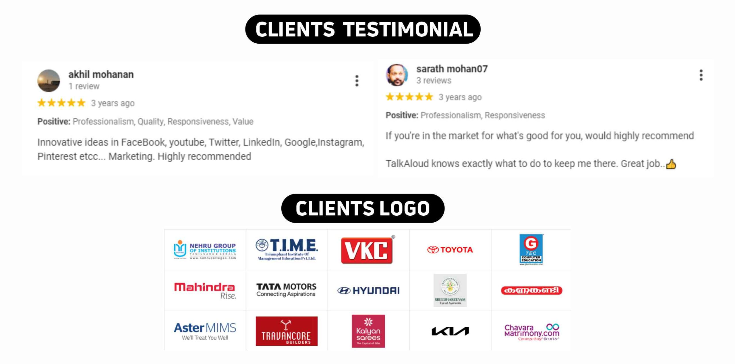 TalkAloud Clients Testimonials & logos