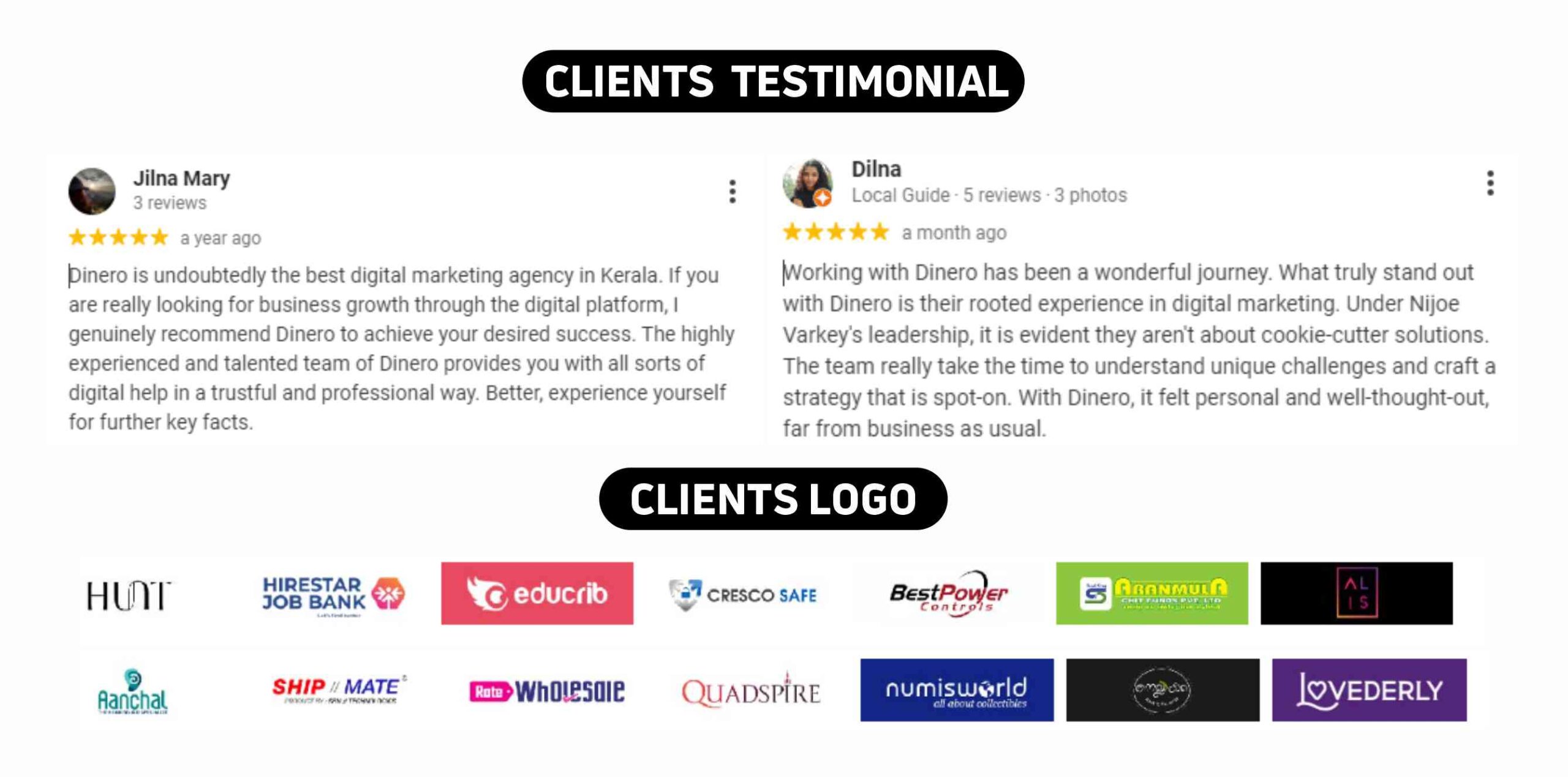 Dinero Clients Testimonials & logos