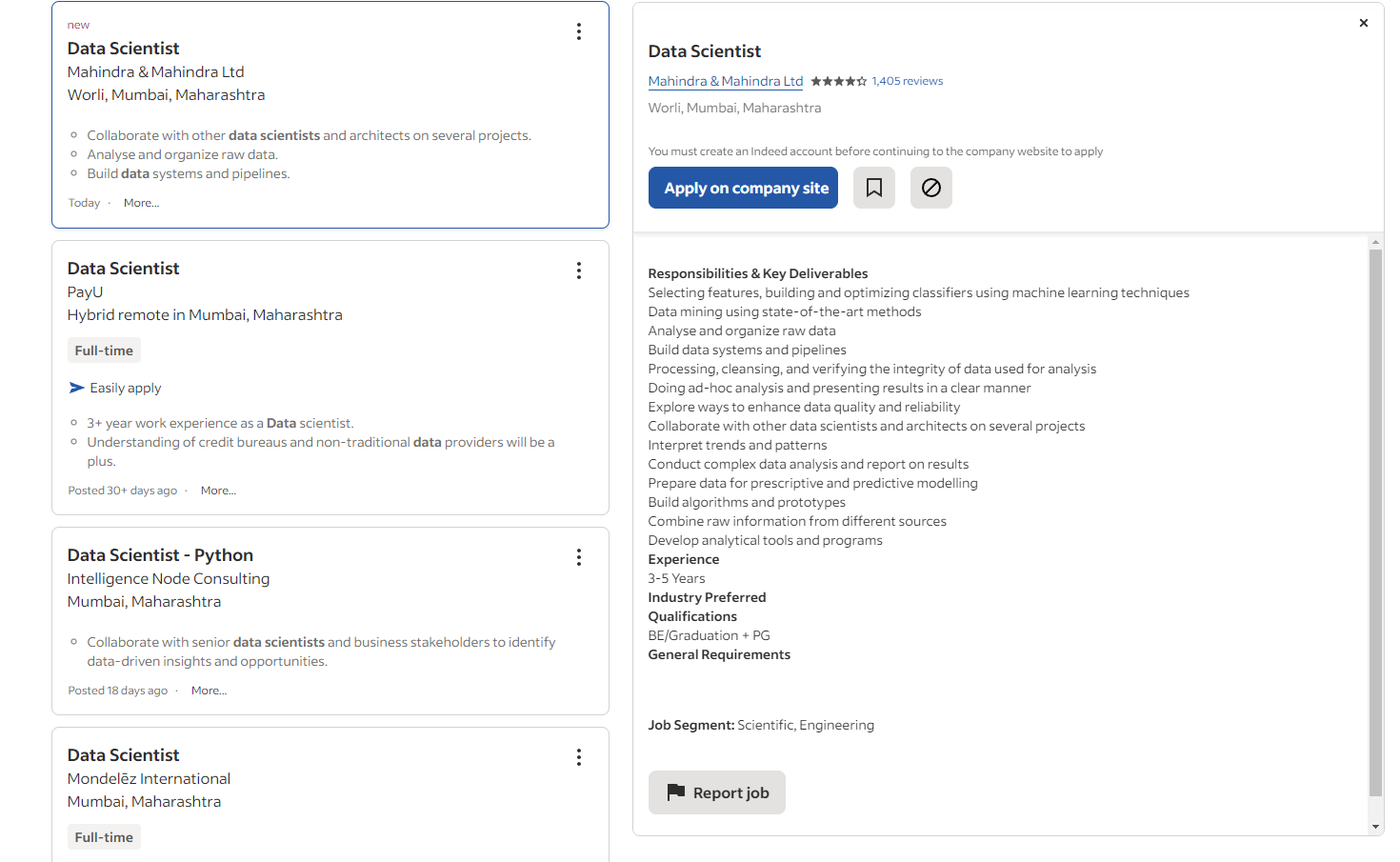 Data Science Jobs In Mumbai