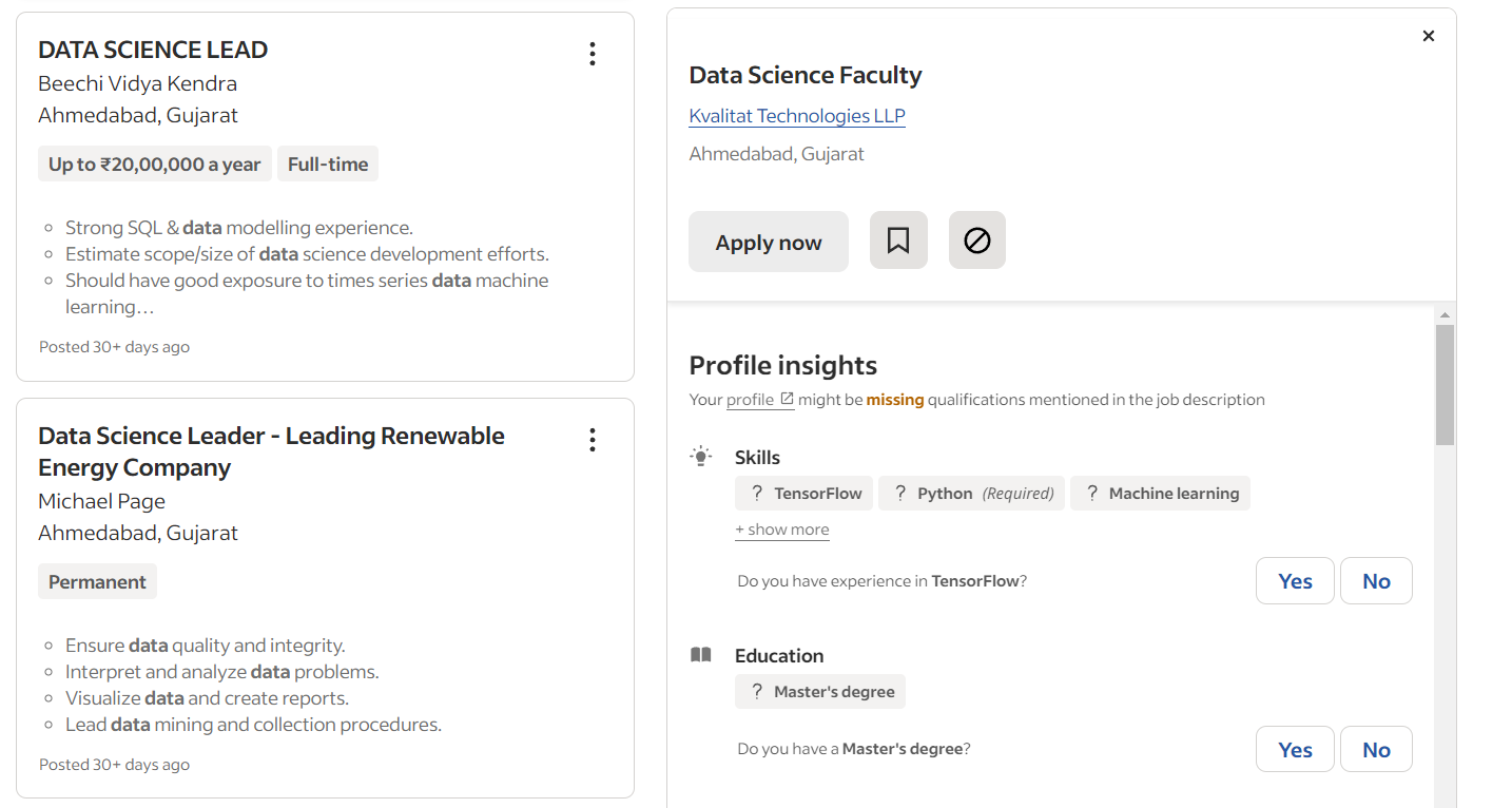 Current Job Openings in Data Science in Ahmedabad