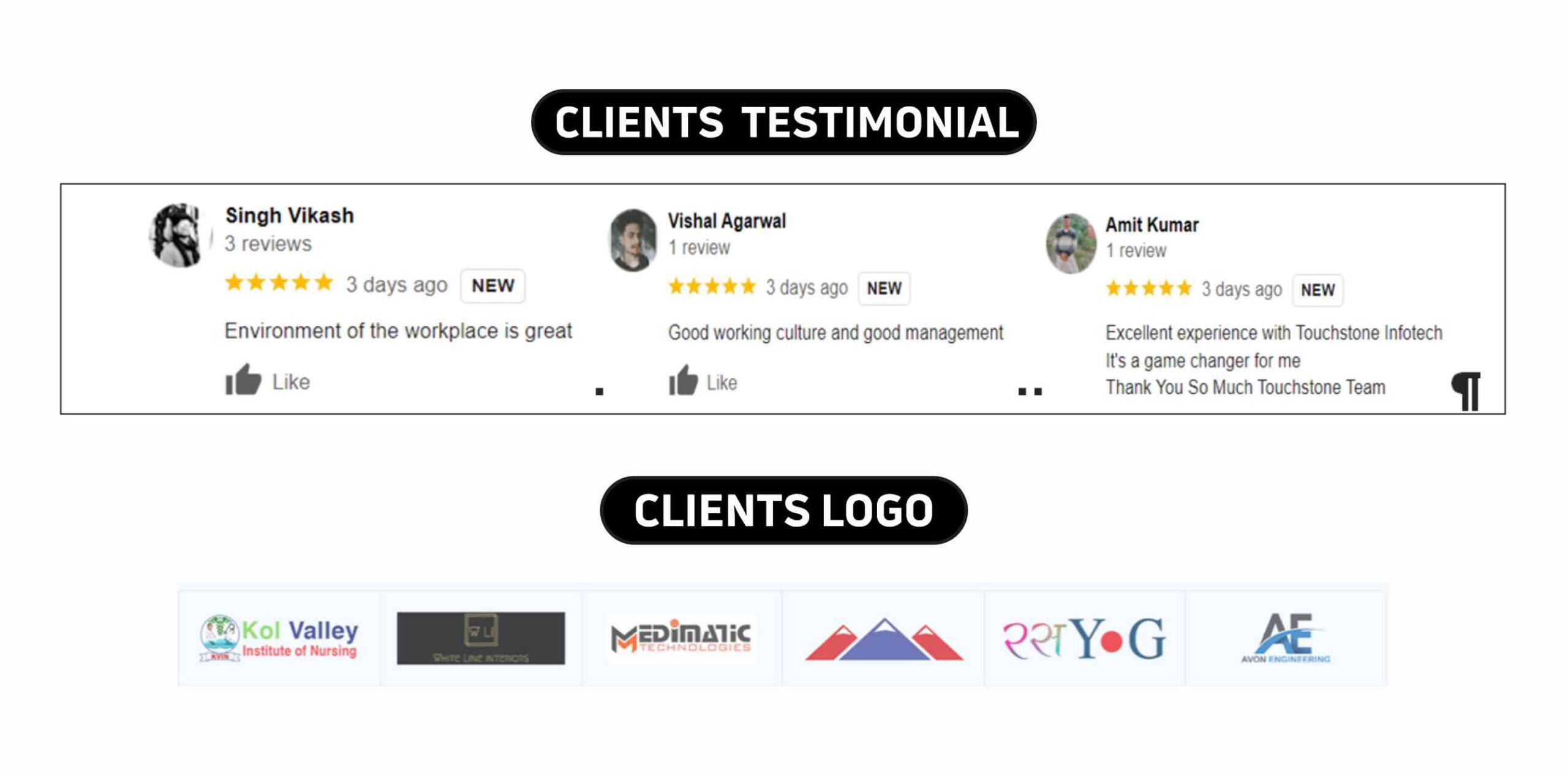 Touchstone Infotech Client testimonial & Logos 