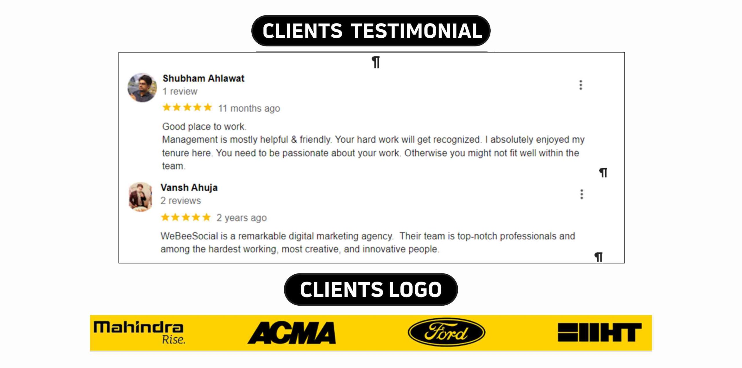 WeBeeSocial India Client testimonial & Logos 